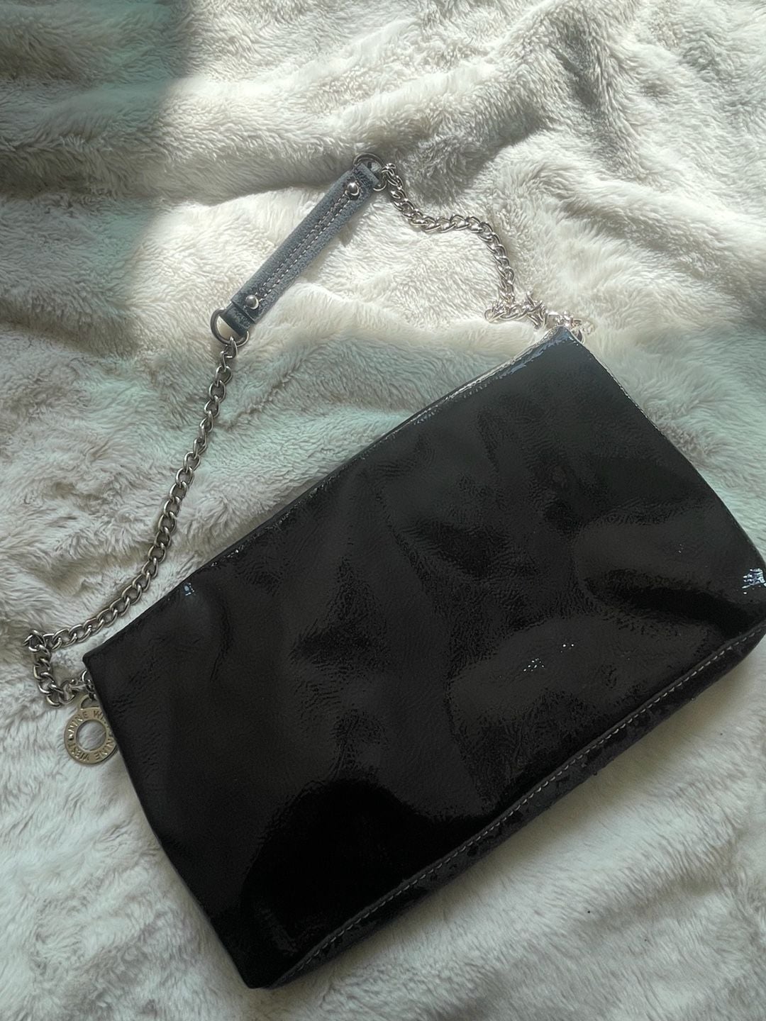 Nine West Black Patent Faux Leather Chain Strap Shoulder Bag 10