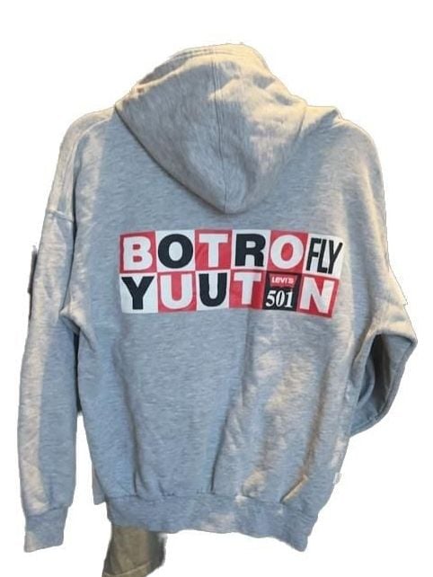 Levi's 501 Button Your Fly Graphic Hoodie Gray 2