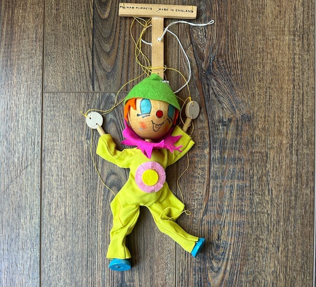 Vintage Pelham Puppets Clown Marionette with Original Box and Instructions 4