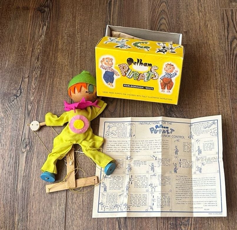 Vintage Pelham Puppets Clown Marionette with Original Box and Instructions 8