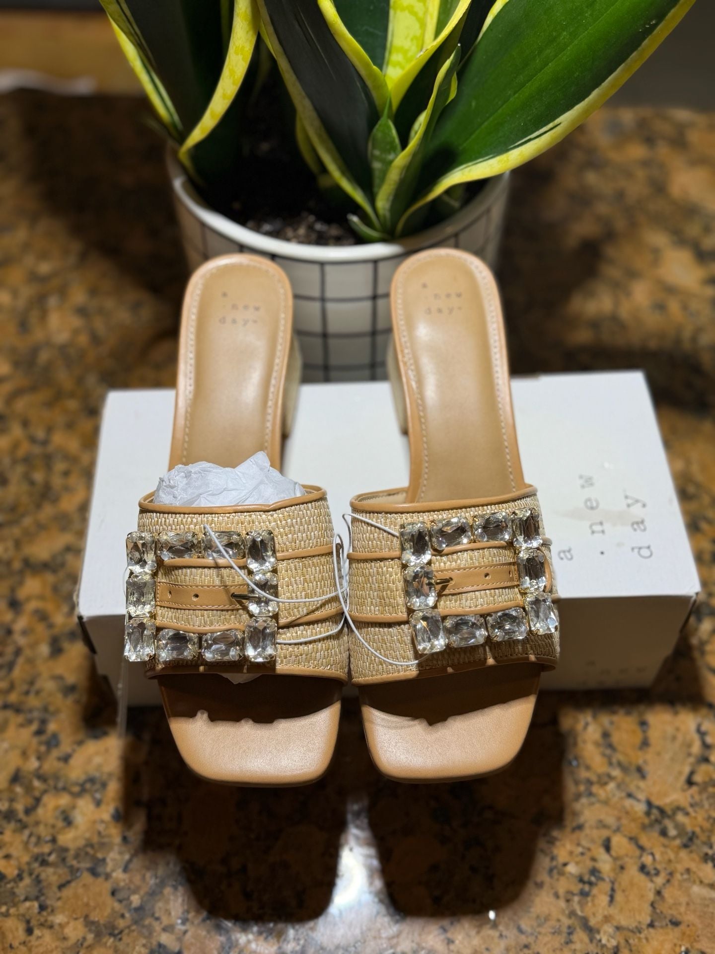 A New Day Kathleen Rhinestone Buckle Block Heel Sandals Size 10 2