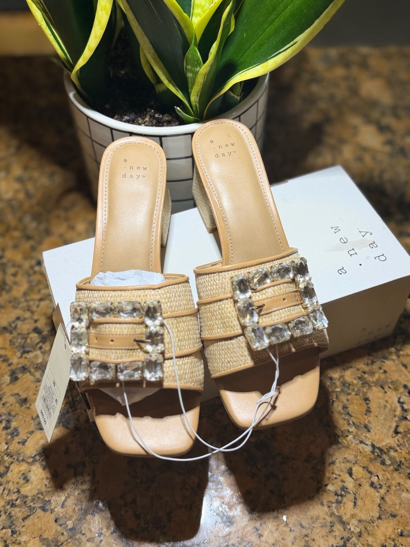 A New Day Kathleen Rhinestone Buckle Block Heel Sandals Size 10 3