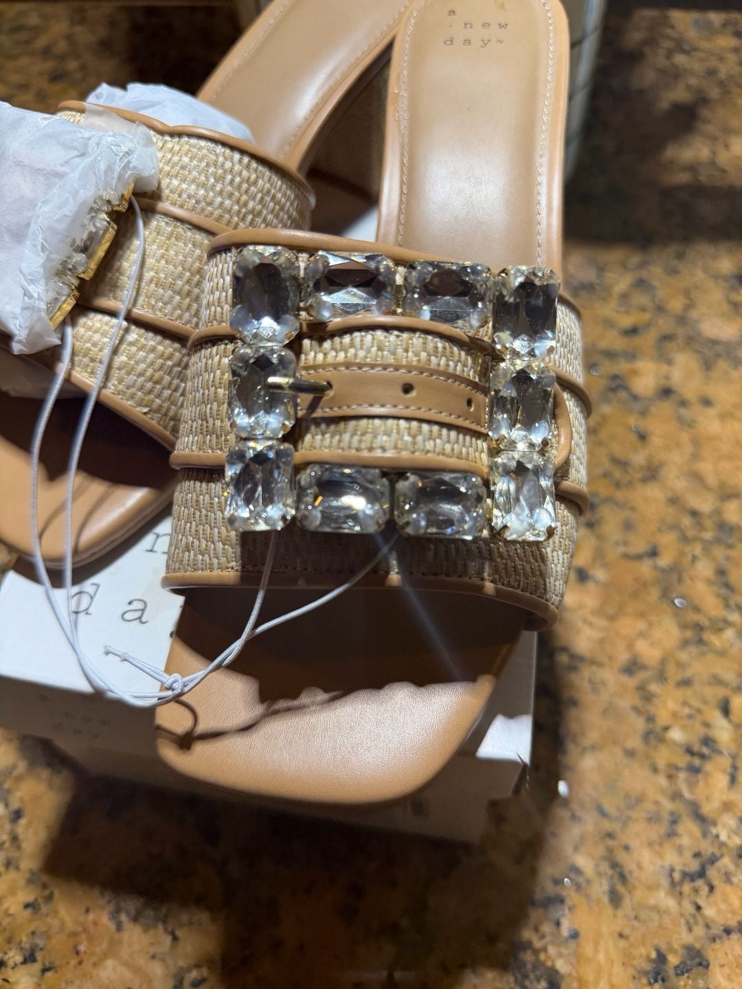 A New Day Kathleen Rhinestone Buckle Block Heel Sandals Size 10 4