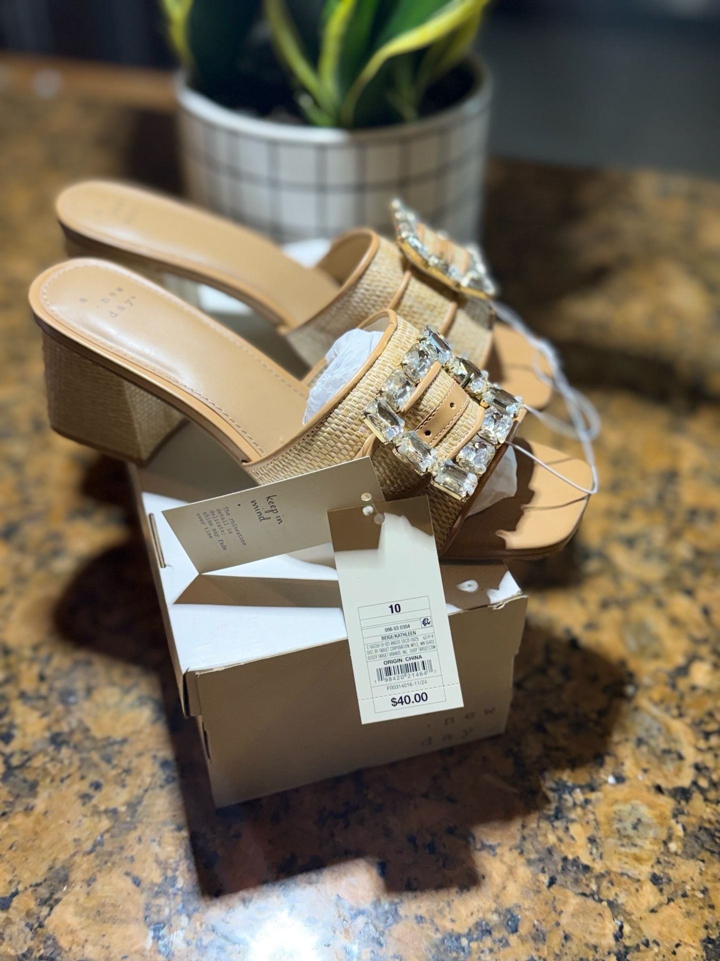 A New Day Kathleen Rhinestone Buckle Block Heel Sandals Size 10 5
