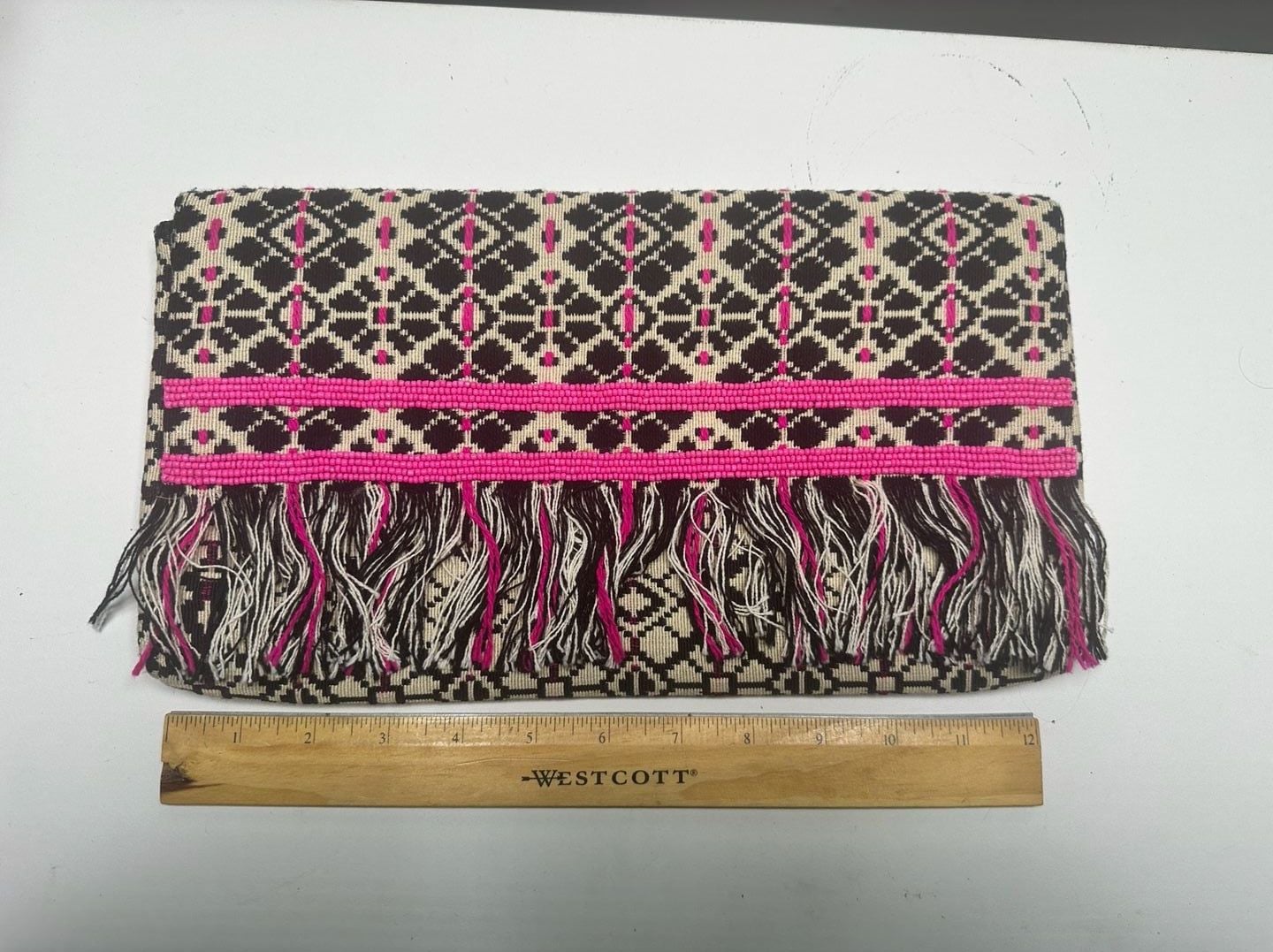 Roller Rabbit Woven Geometric Pattern Clutch with Fringe Detail 2