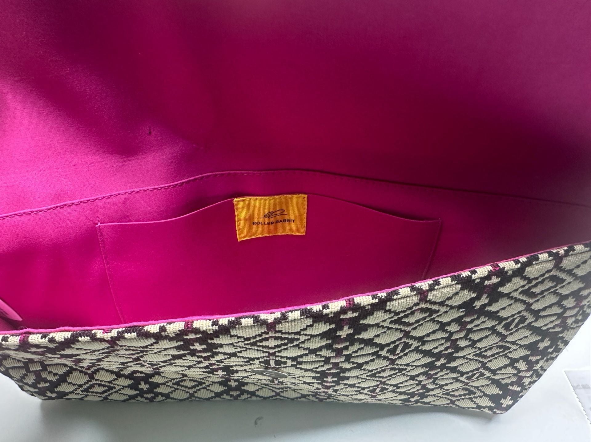 Roller Rabbit Woven Geometric Pattern Clutch with Fringe Detail 4