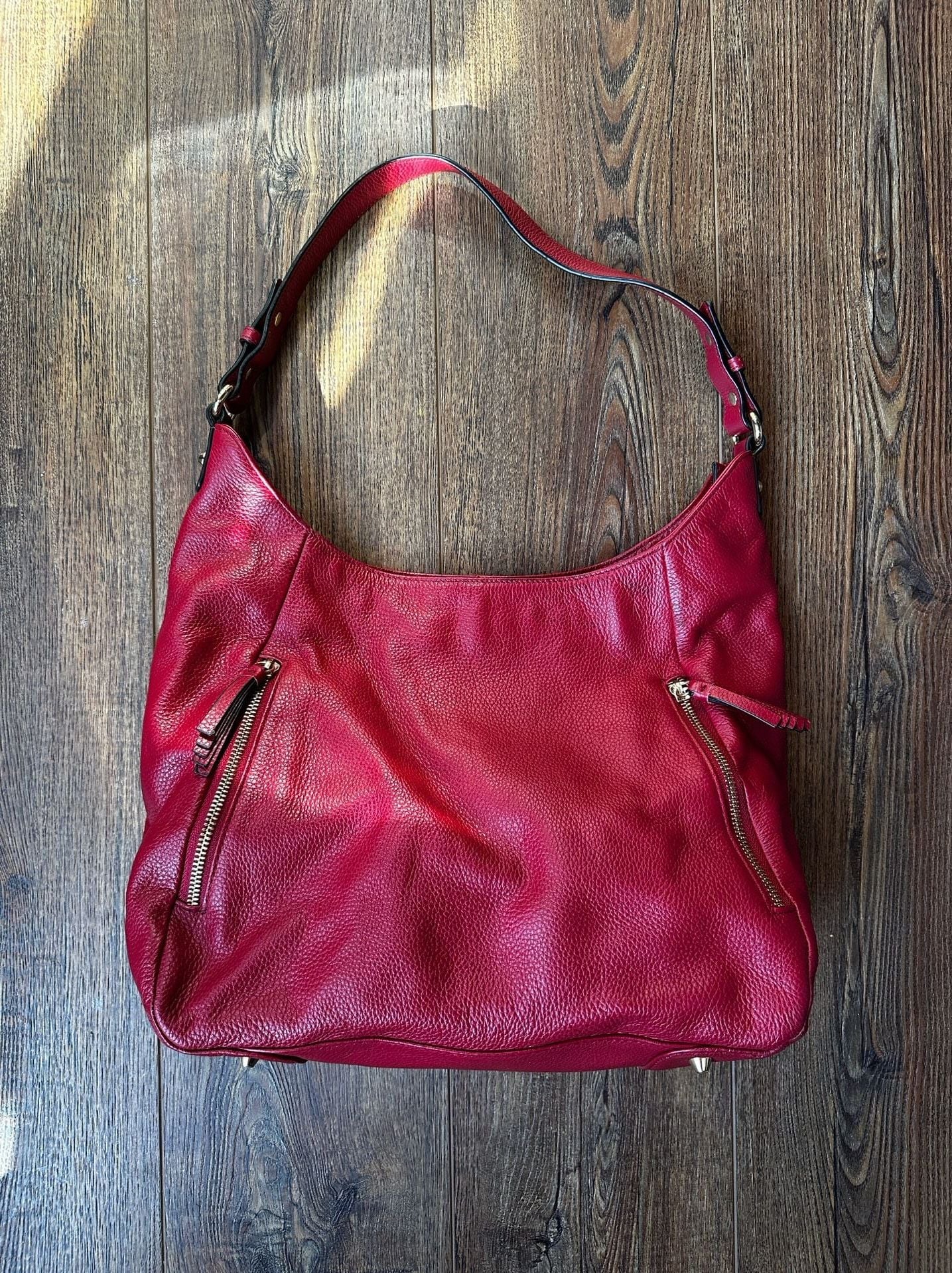 Ora Delphine Red Pebbled Leather Hobo Shoulder Bag 2
