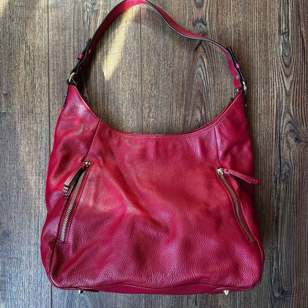 Ora Delphine Red Pebbled Leather Hobo Shoulder Bag