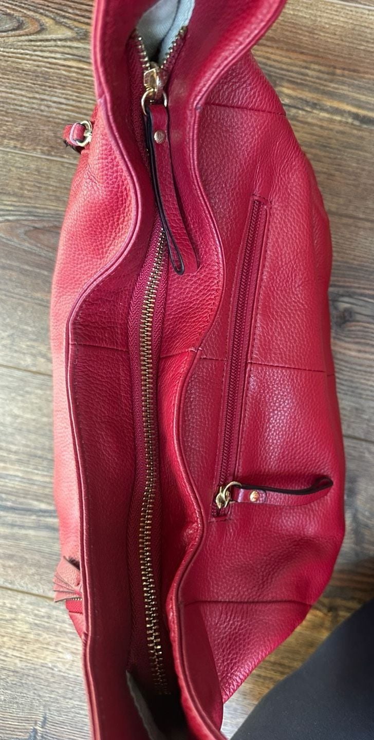 Ora Delphine Red Pebbled Leather Hobo Shoulder Bag 5