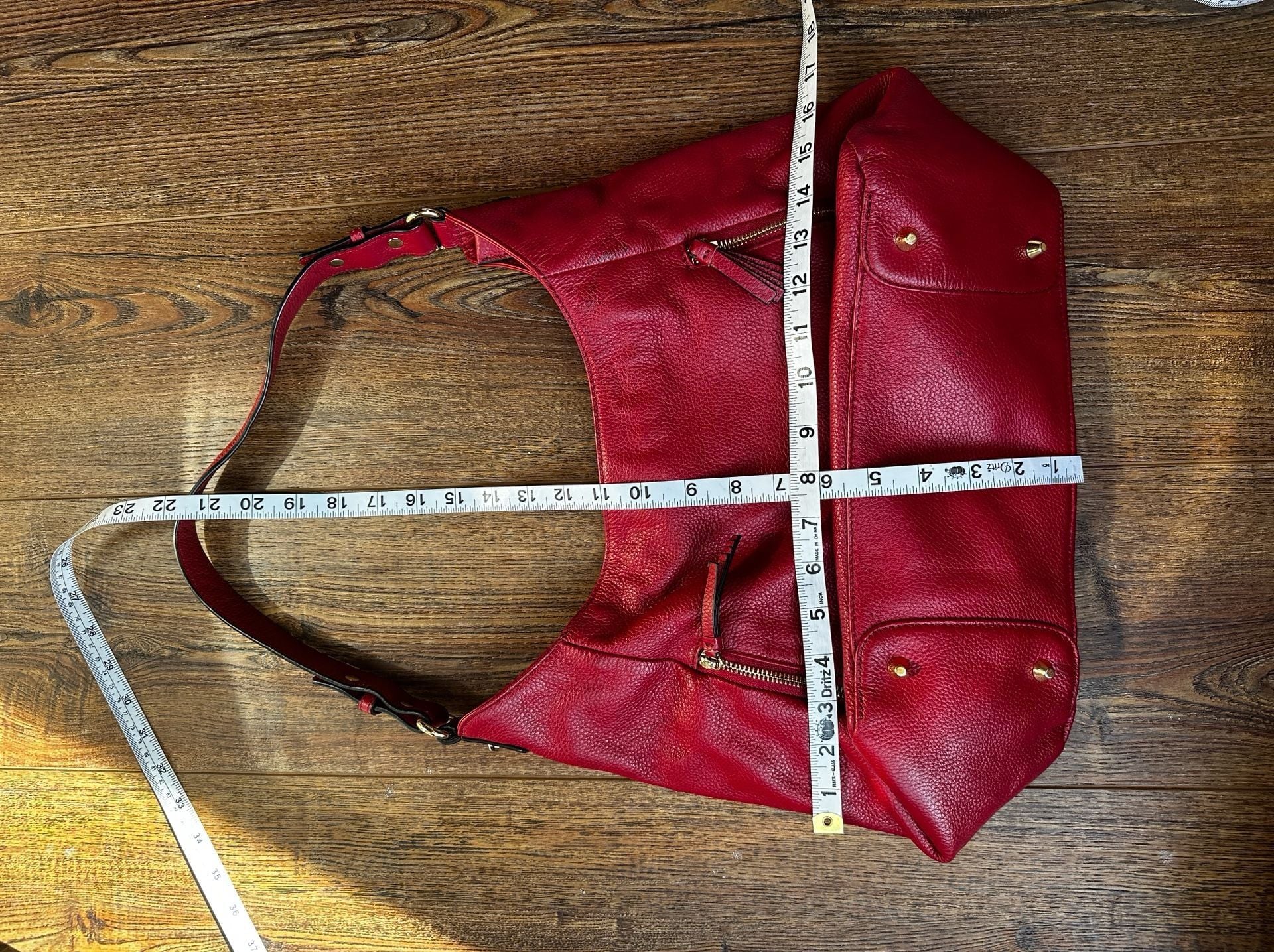 Ora Delphine Red Pebbled Leather Hobo Shoulder Bag 10