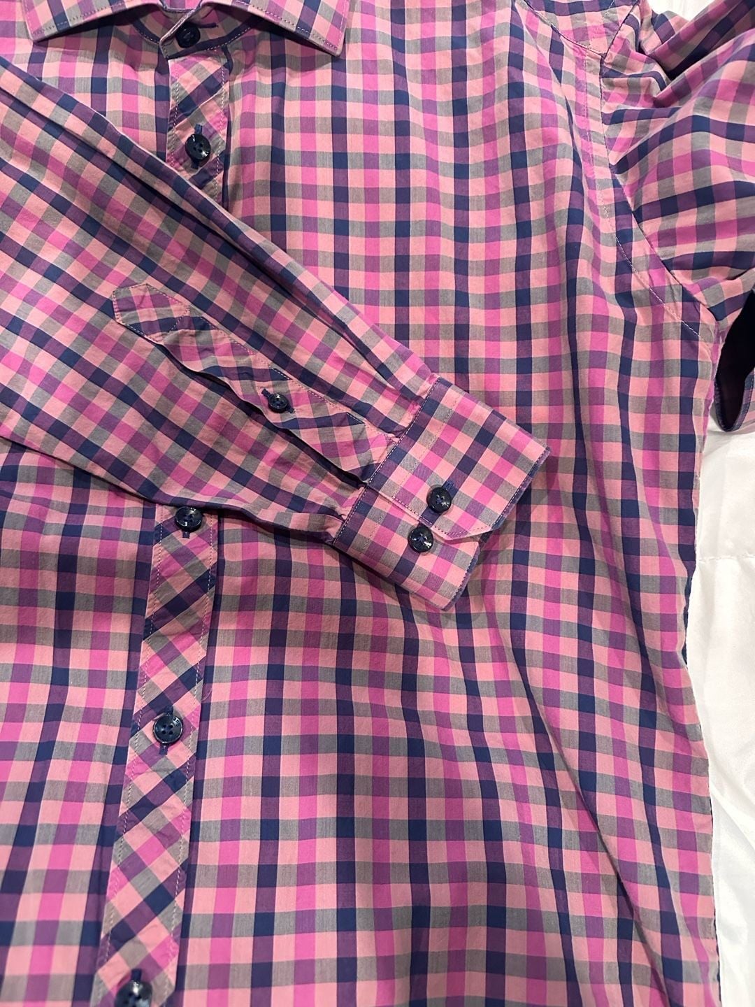Jared Lang Men's Long Sleeve Button Down Shirt Pink Navy Plaid Size S/2 6