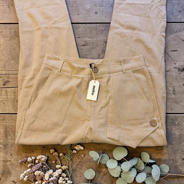 New With Tags Ouku Women's Beige Casual Wide Leg Trousers Size S