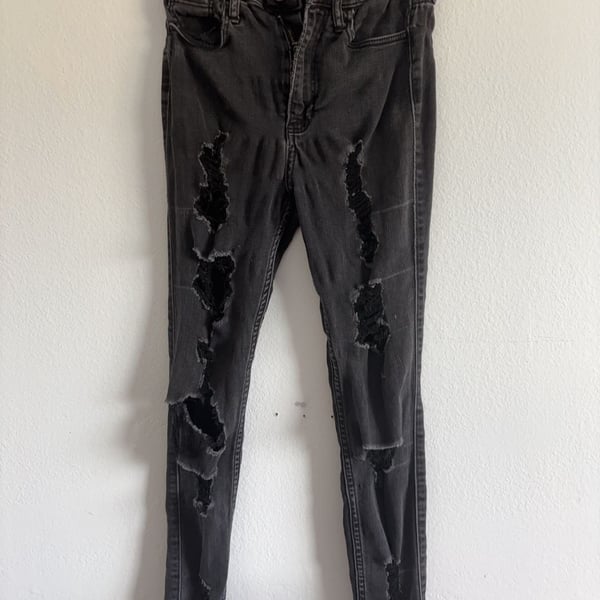 Hollister High-Rise Skinny Black Distressed Jeans  Size 23x26 1S