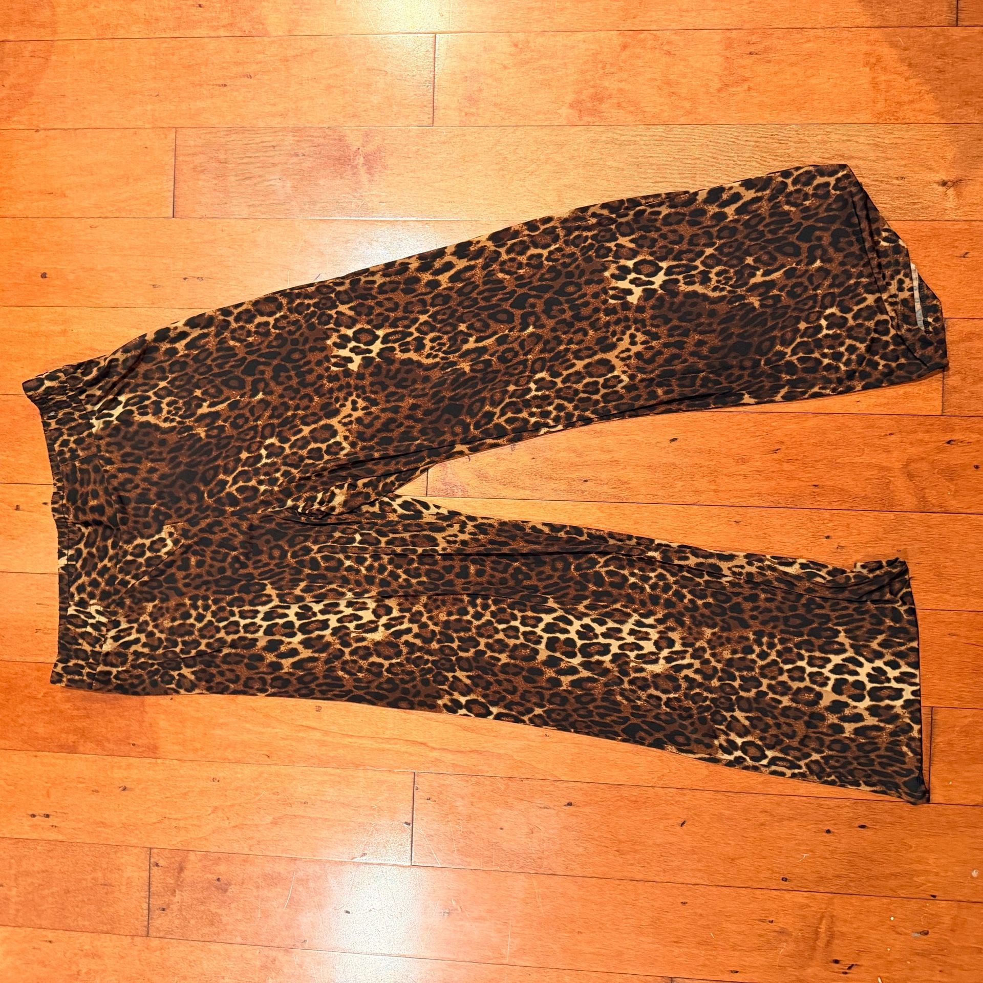 IMAN Global Chic Leopard Print Wide Leg Pants Size L Long 3