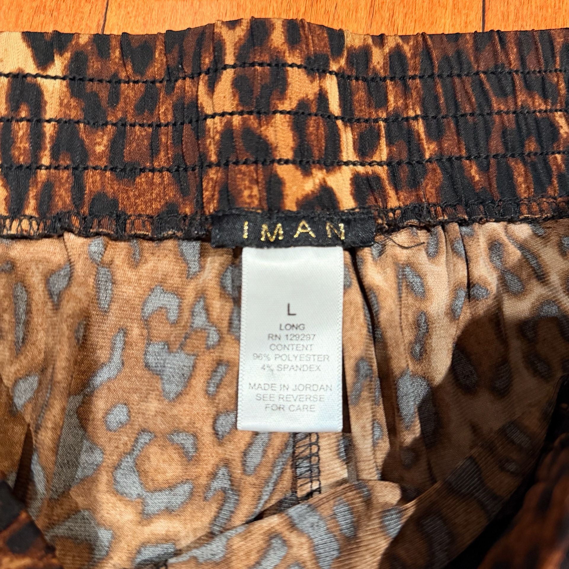 IMAN Global Chic Leopard Print Wide Leg Pants Size L Long 6