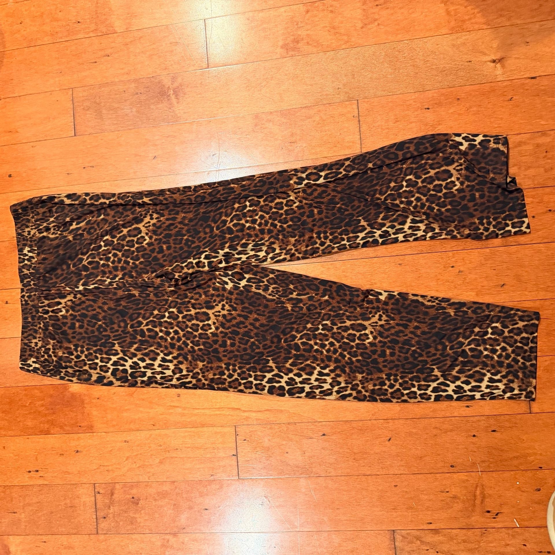 IMAN Global Chic Leopard Print Wide Leg Pants Size L Long 8
