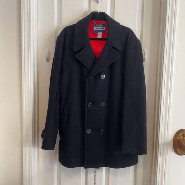 Lands End Vintage Wool Peacoat Mens 44L USA Made Navy Military Coat