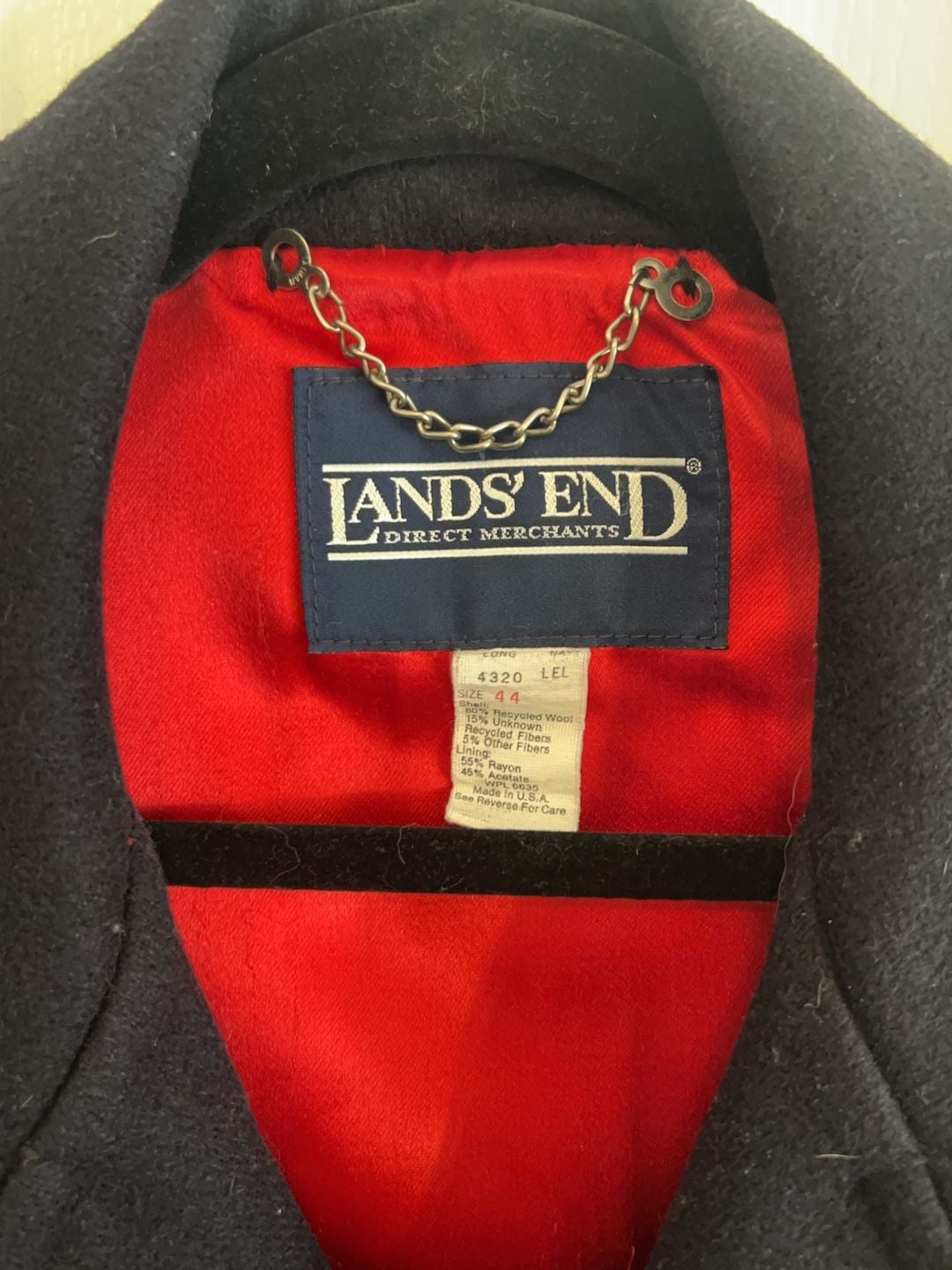 Lands End Vintage Wool Peacoat Mens 44L USA Made Navy Military Coat 3