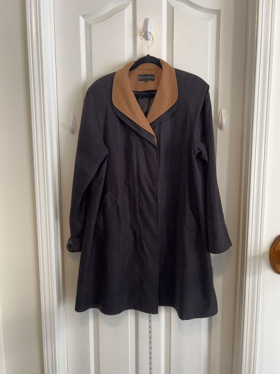 Vintage Gallery Black Swing Coat Womens M Faux Suede Collar Minimalist Jacket 2