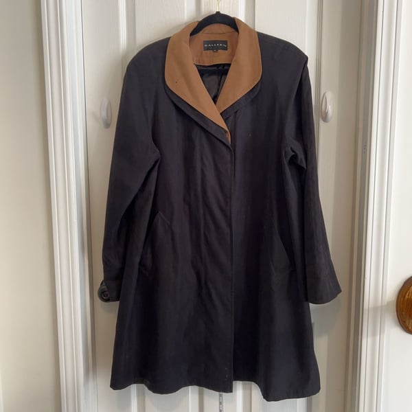 Vintage Gallery Black Swing Coat Womens M Faux Suede Collar Minimalist Jacket