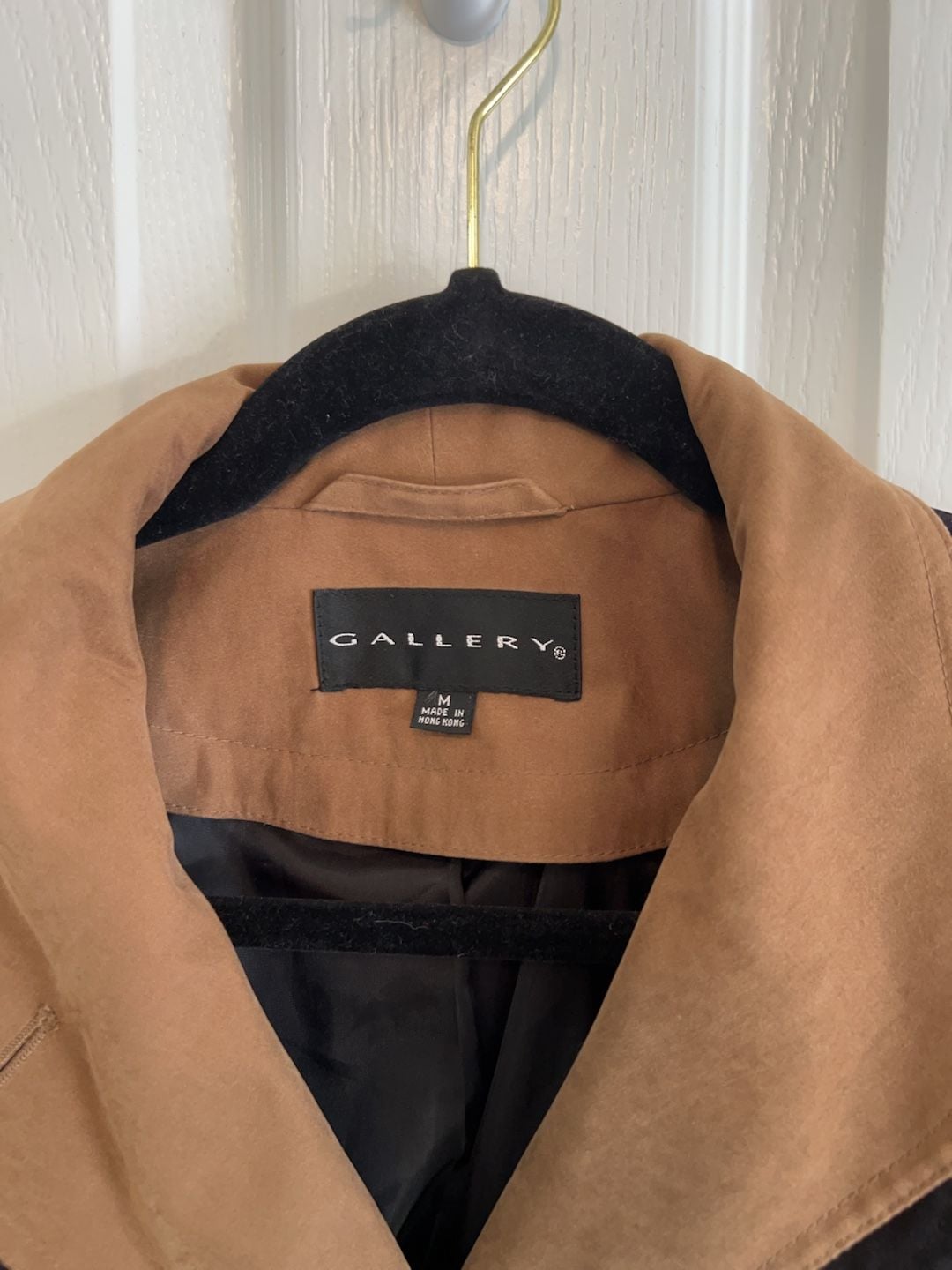 Vintage Gallery Black Swing Coat Womens M Faux Suede Collar Minimalist Jacket 3