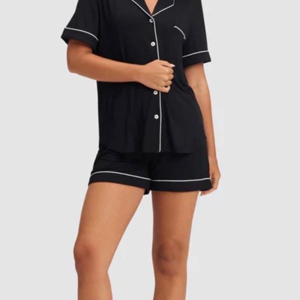 Cozy Earth Women's Bamboo Classic Short Sleeve Pajama Set Black Size XS