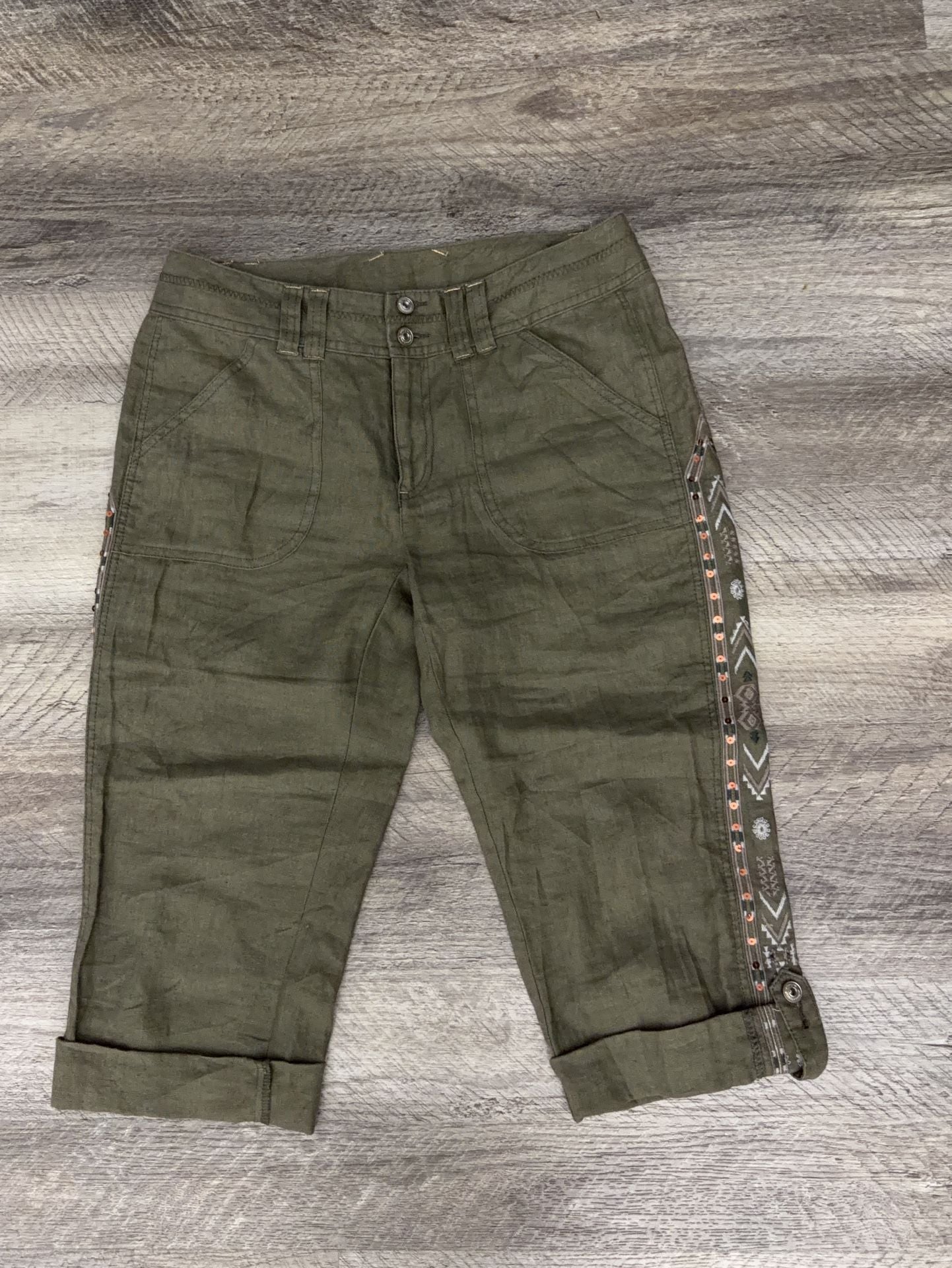 INC International Concepts 100% Linen Embellished Capri Pants Size 6P 3