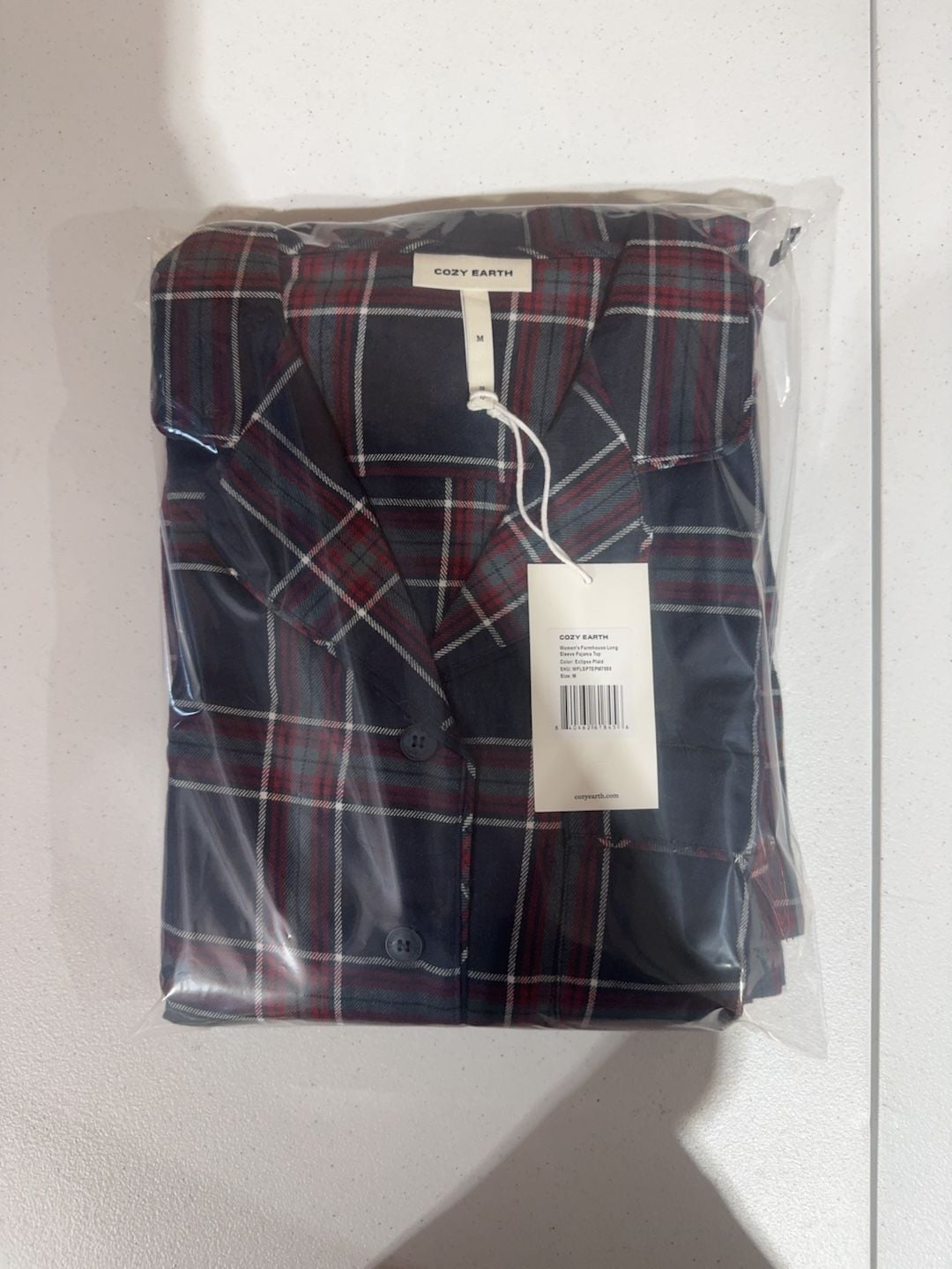 Cozy Earth Women's Farmhouse Long Sleeve Pajama Top Eclipse Plaid Size M 2