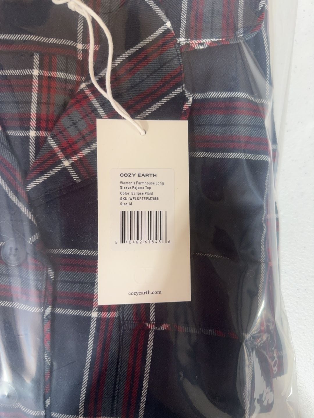 Cozy Earth Women's Farmhouse Long Sleeve Pajama Top Eclipse Plaid Size M 3