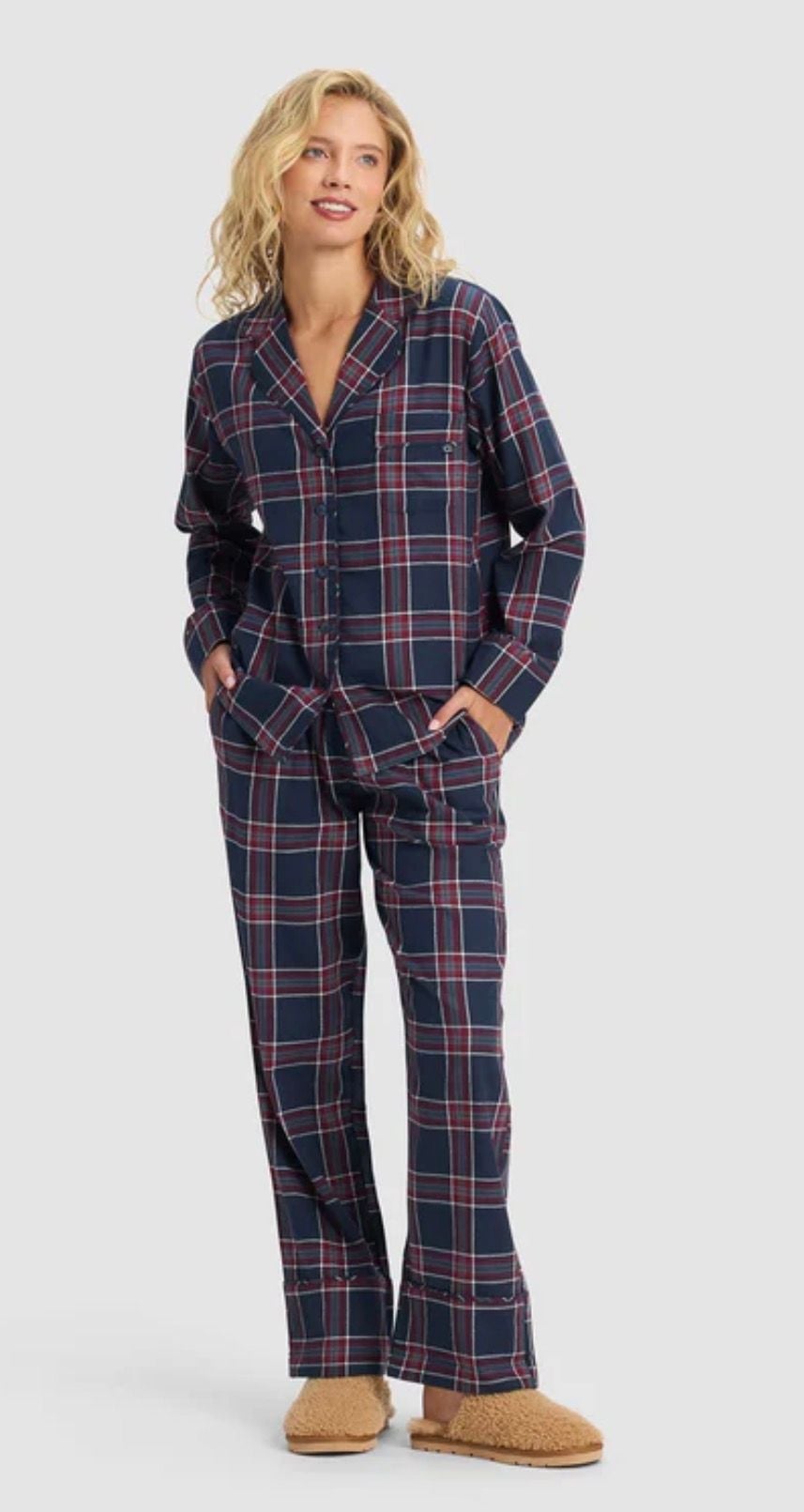 Cozy Earth Women's Farmhouse Long Sleeve Pajama Top Eclipse Plaid Size M 1