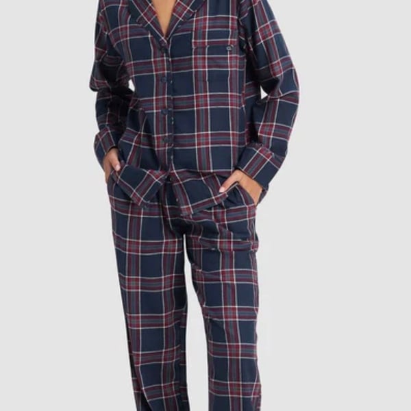 Cozy Earth Women's Farmhouse Long Sleeve Pajama Top Eclipse Plaid Size M