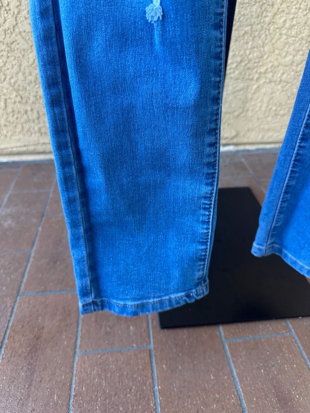Relax Denim Rhinestone Embellished Distressed Overalls Size 34 9