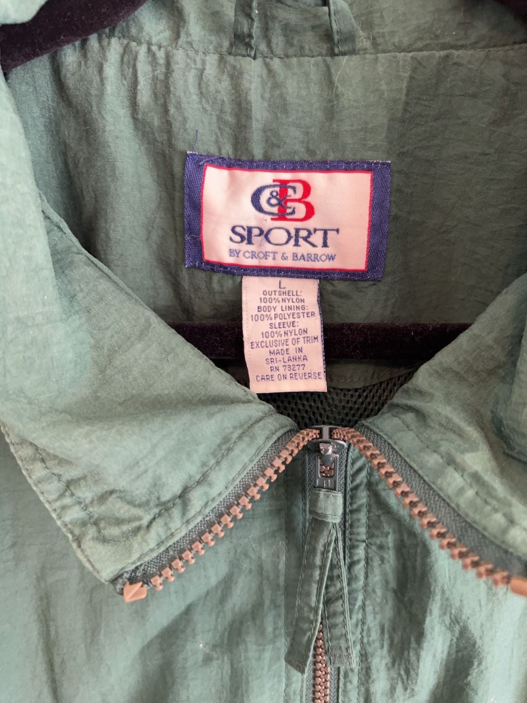 CB Sport by Croft & Barrow vintage Green Nylon Bomber jacket men’s large 3
