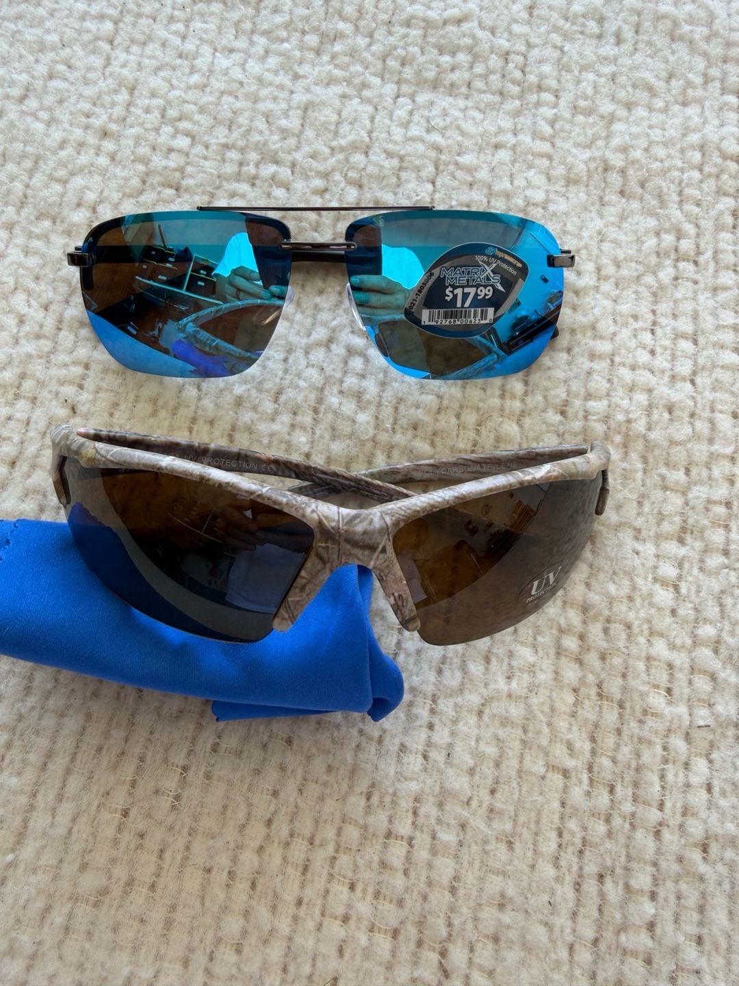 2 Sunglasses with Blue Mirror Lenses or Camo 1