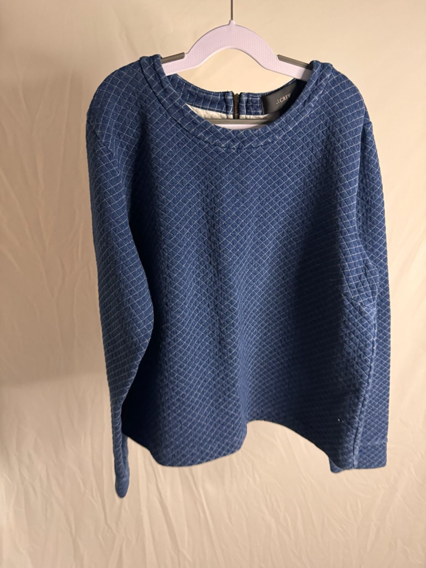 J.Crew Quilted Blue Cotton Sweatshirt Size S 2