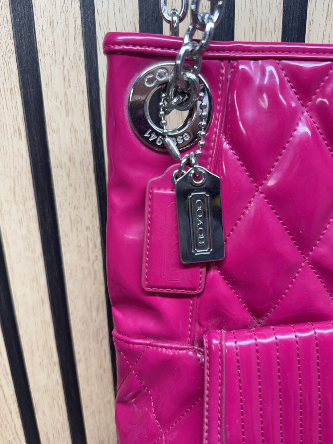 Coach Quilted Patent Leather Chain Shoulder Bag Pink 4