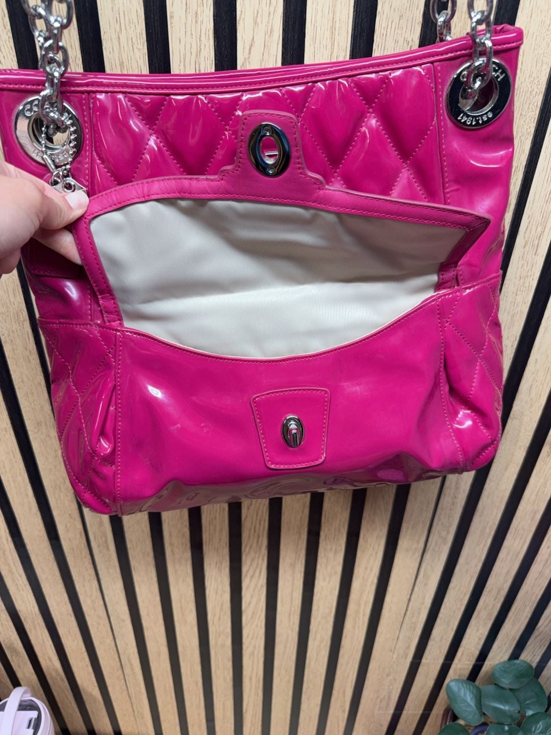 Coach Quilted Patent Leather Chain Shoulder Bag Pink 5