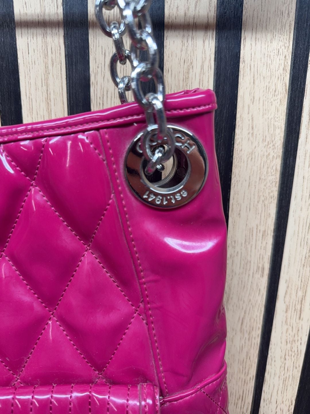 Coach Quilted Patent Leather Chain Shoulder Bag Pink 6