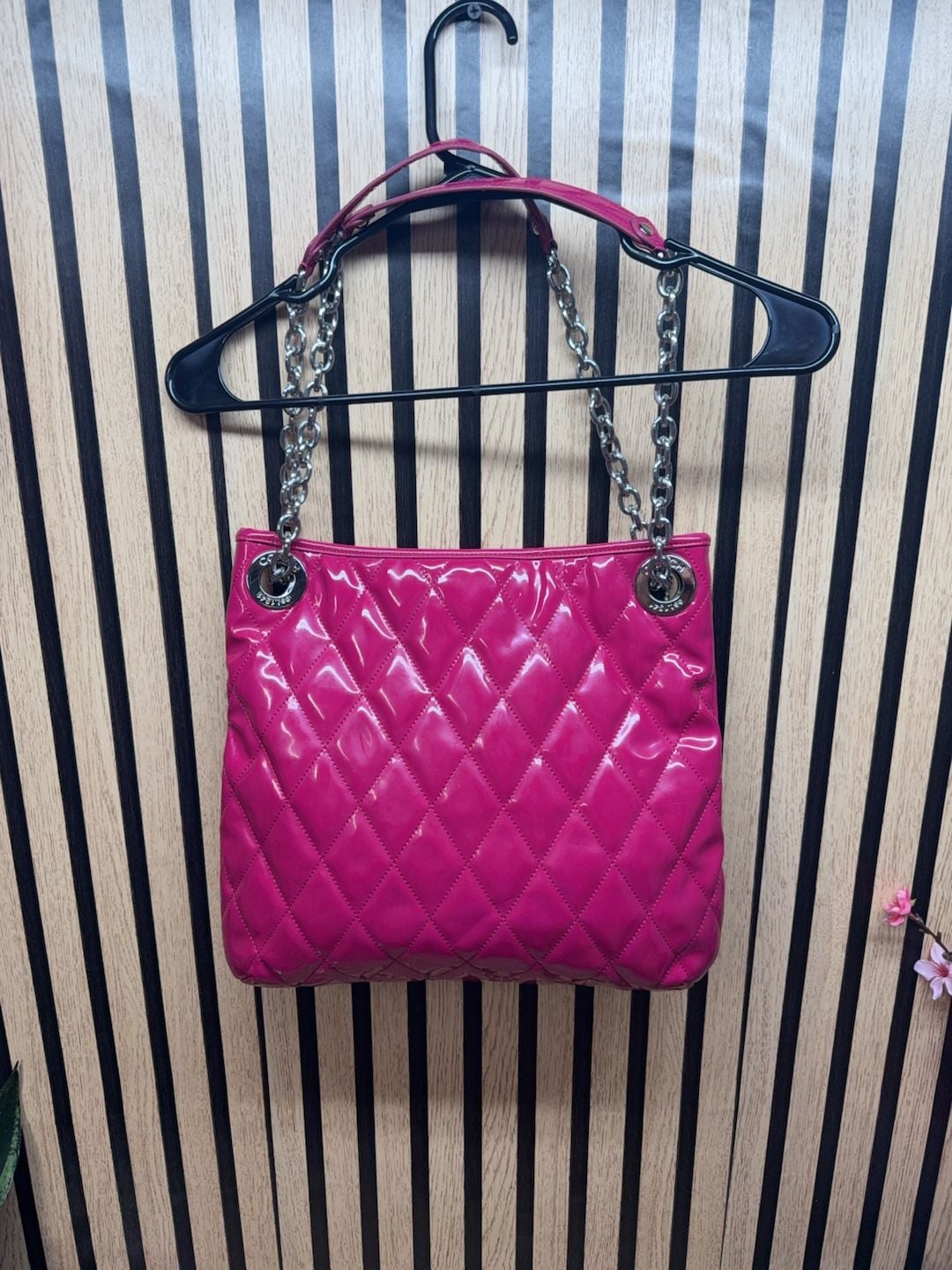 Coach Quilted Patent Leather Chain Shoulder Bag Pink 8