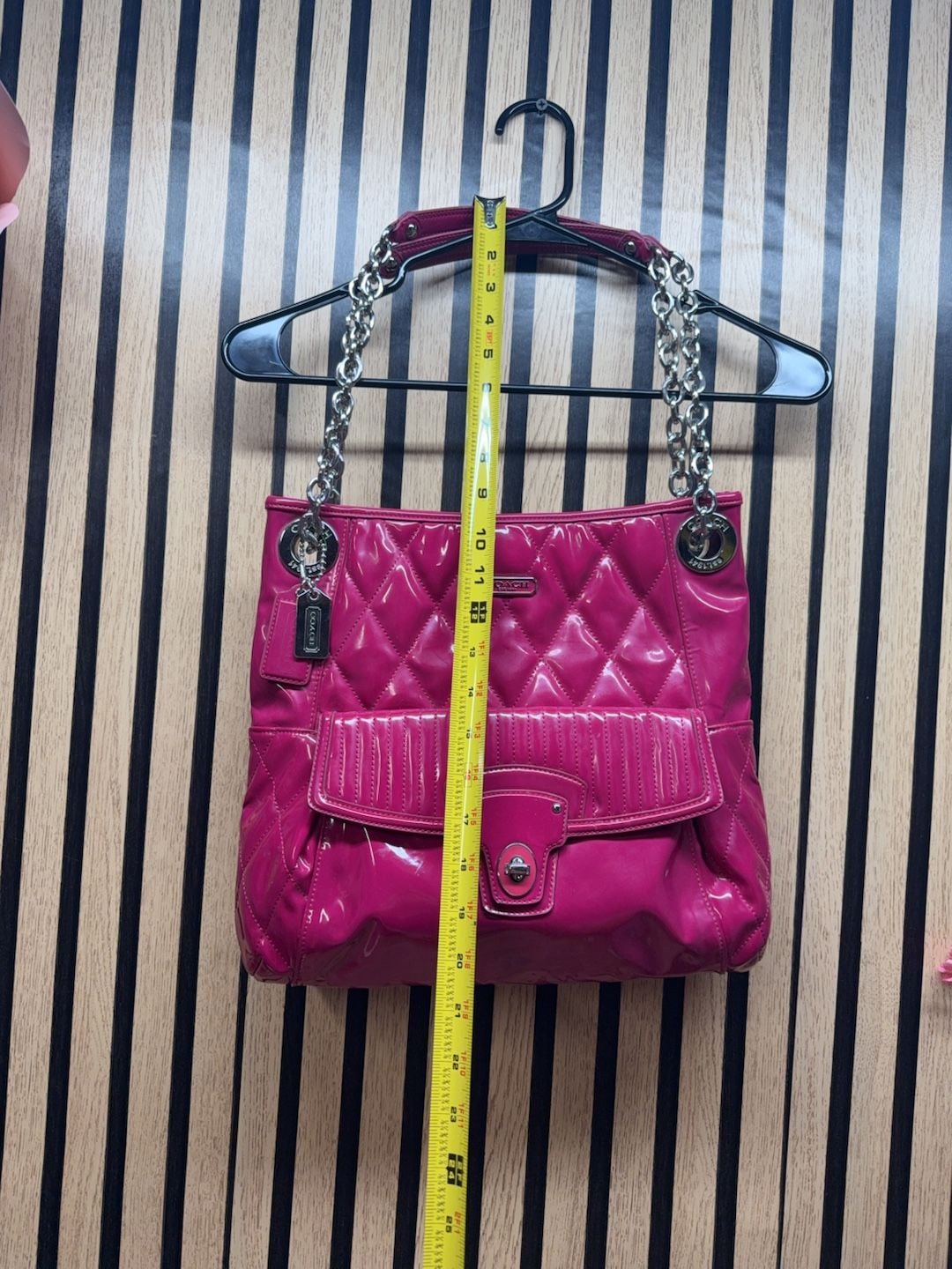Coach Quilted Patent Leather Chain Shoulder Bag Pink 9