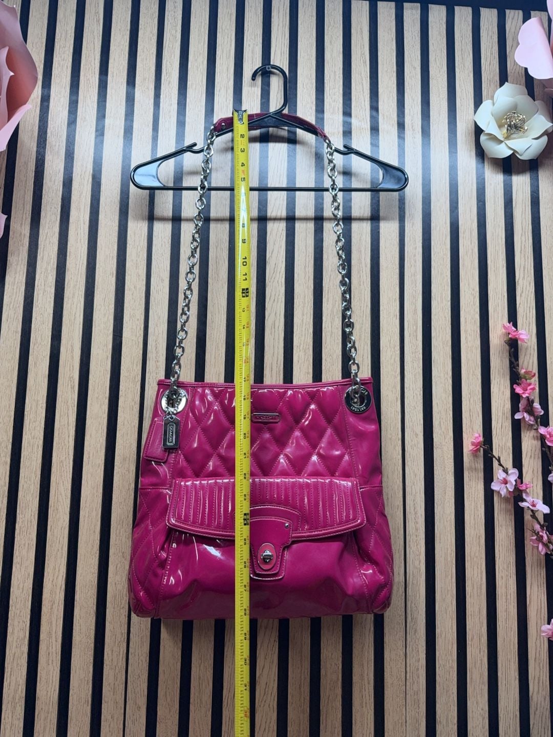 Coach Quilted Patent Leather Chain Shoulder Bag Pink 10