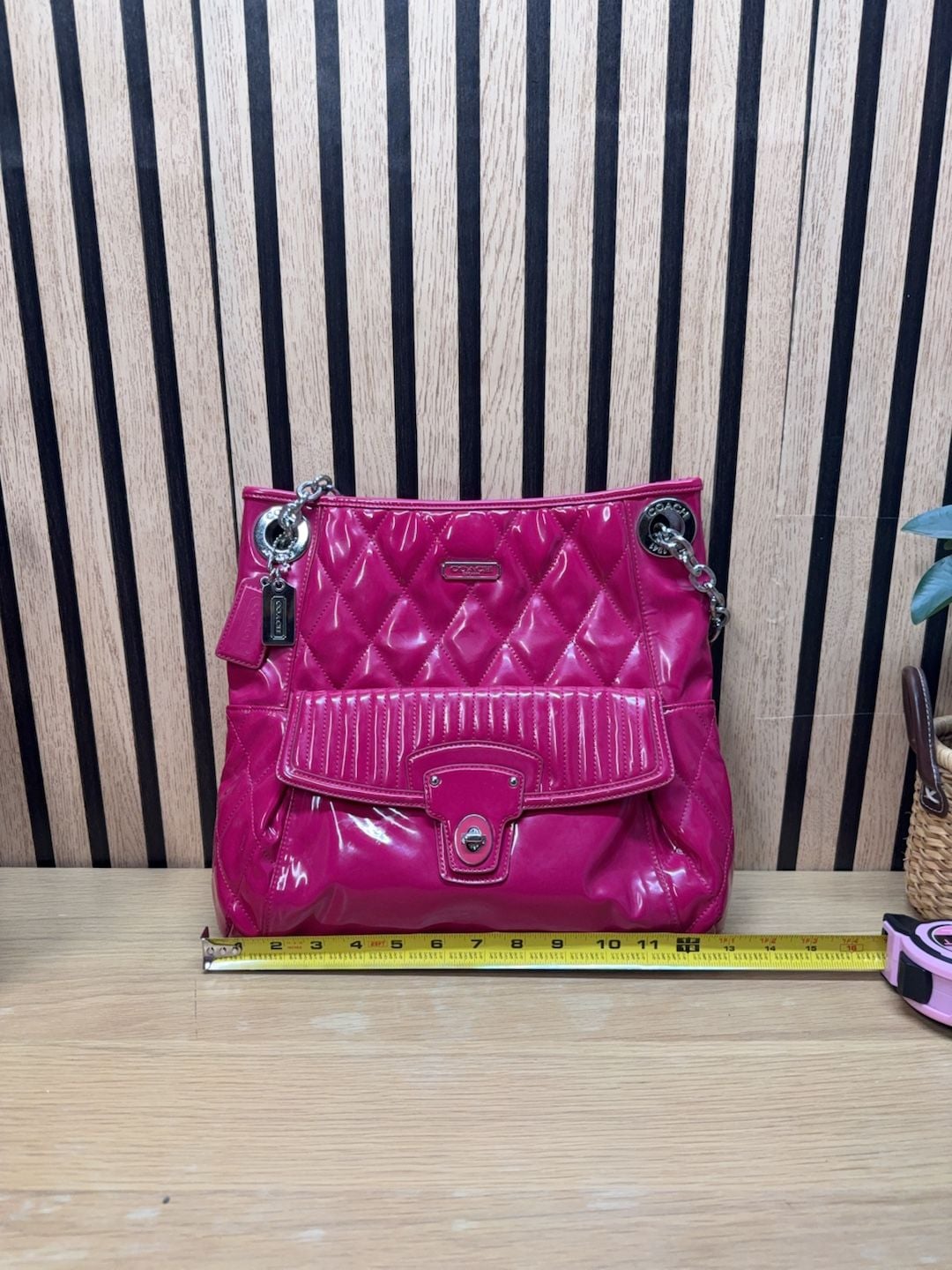Coach Quilted Patent Leather Chain Shoulder Bag Pink 11