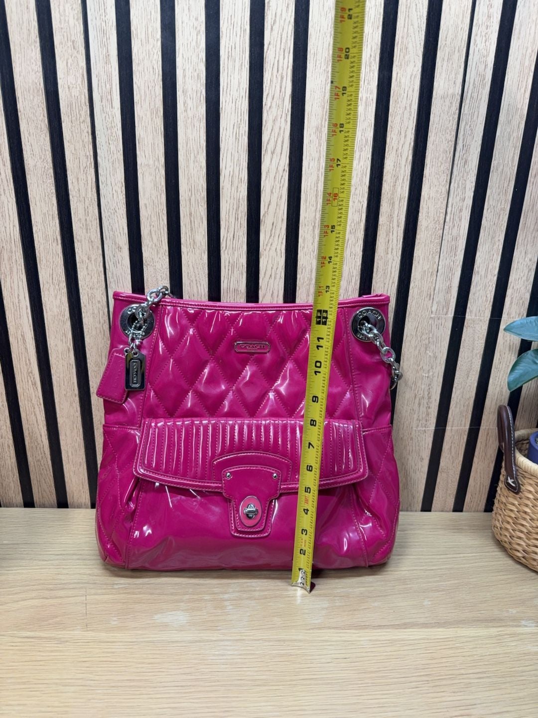 Coach Quilted Patent Leather Chain Shoulder Bag Pink 12