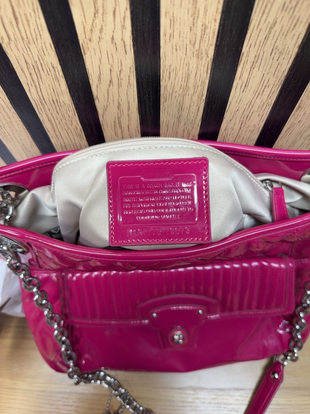 Coach Quilted Patent Leather Chain Shoulder Bag Pink 16