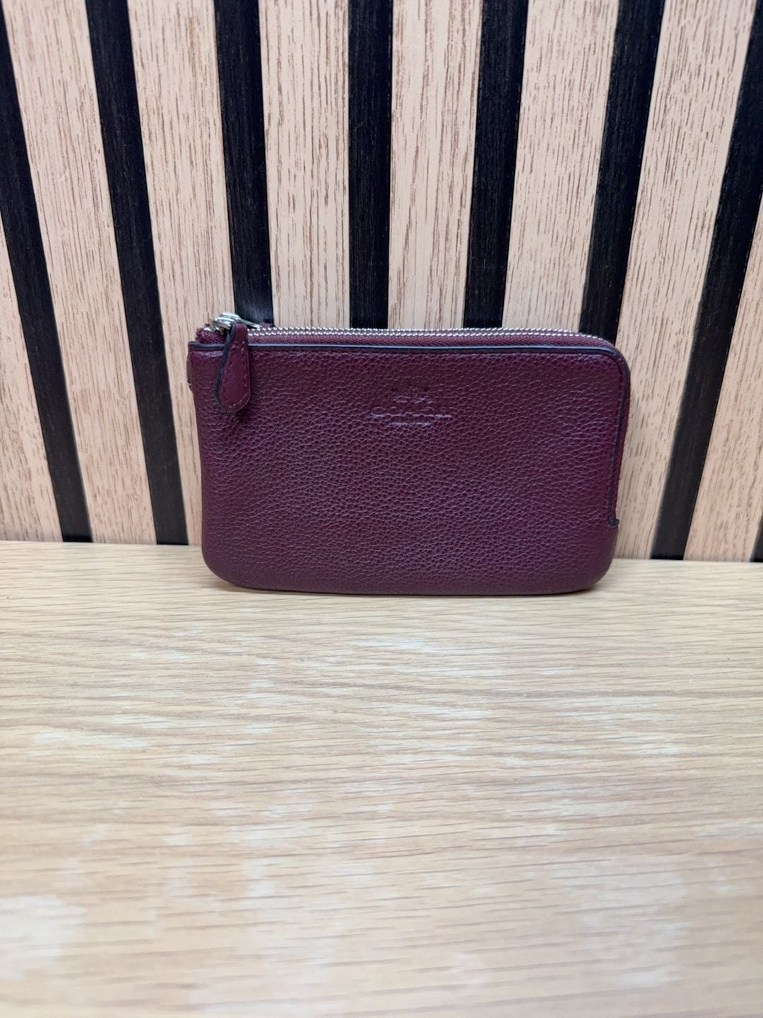 Coach Double Zip Burgundy Pebble Leather Coin Case Wallet 2