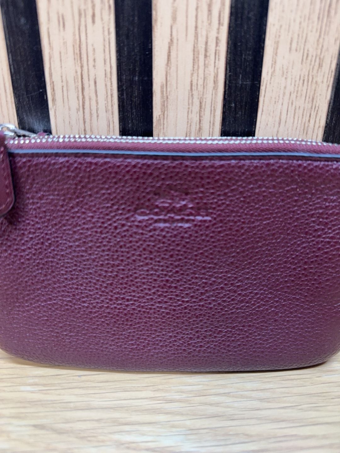 Coach Double Zip Burgundy Pebble Leather Coin Case Wallet 3