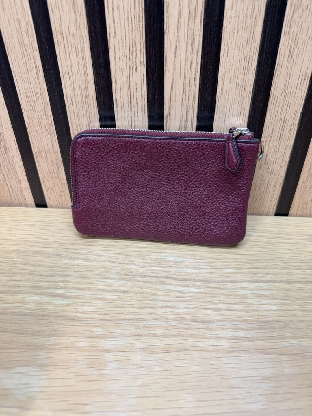 Coach Double Zip Burgundy Pebble Leather Coin Case Wallet 5