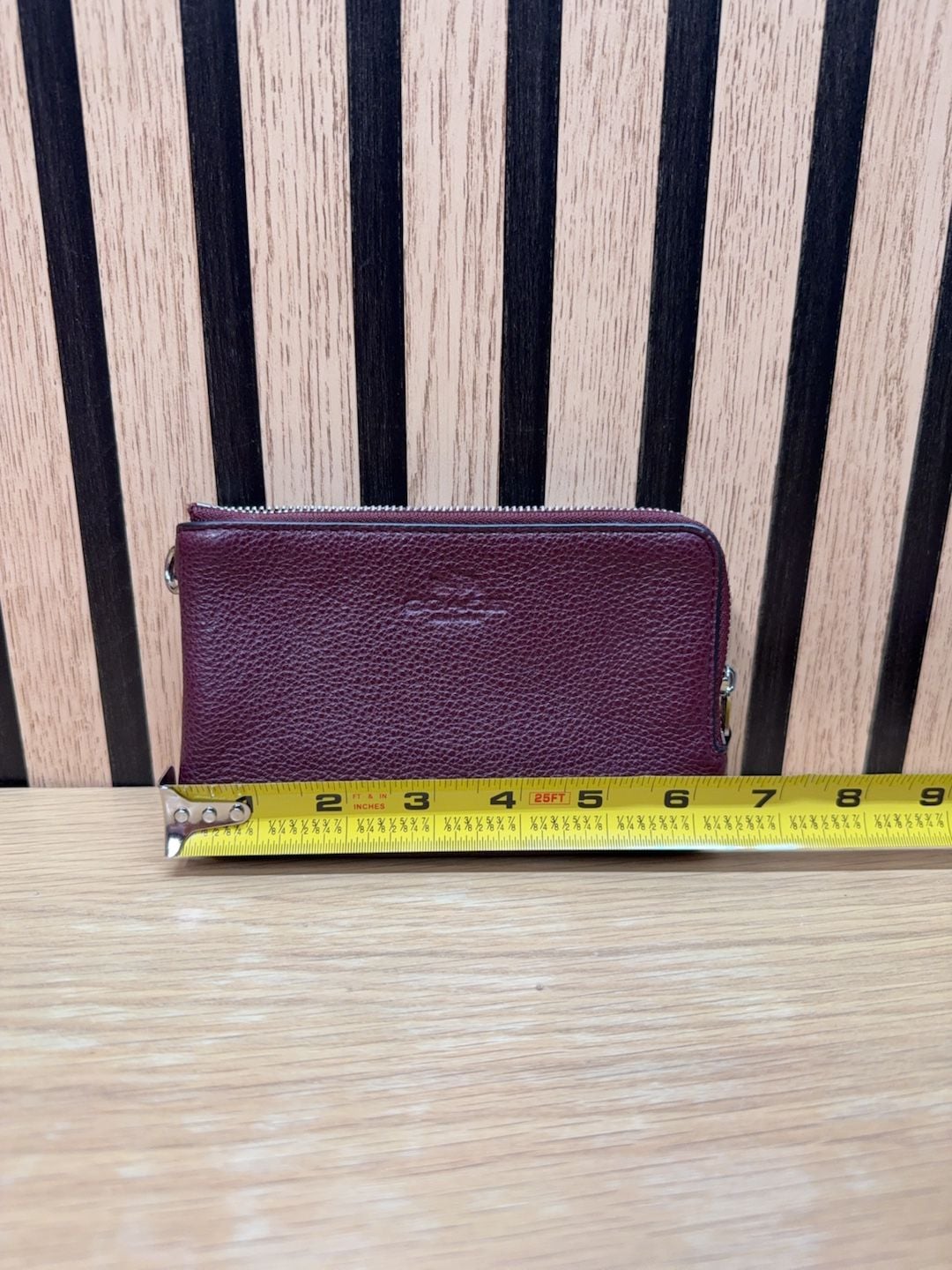 Coach Double Zip Burgundy Pebble Leather Coin Case Wallet 8