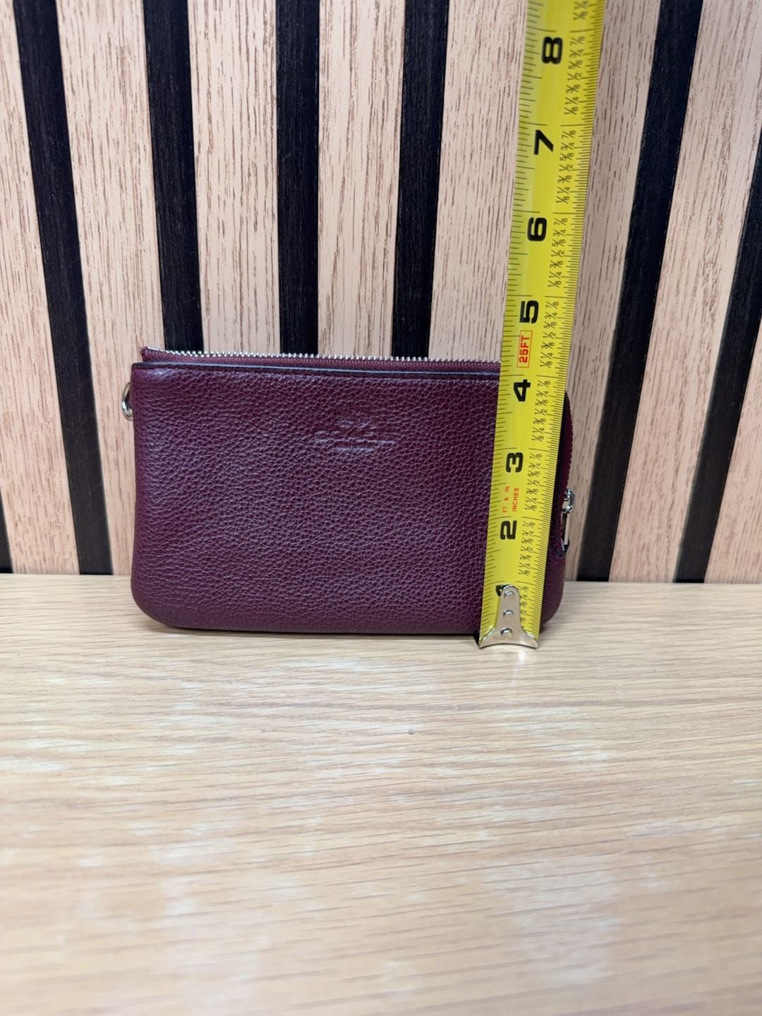 Coach Double Zip Burgundy Pebble Leather Coin Case Wallet 9