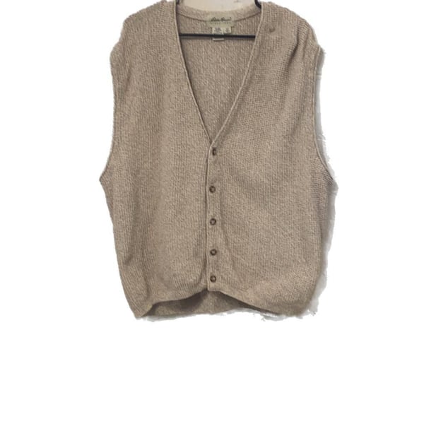 Eddie Bauer Men's XL 100% Cotton Knit Open Front Vest Made in USA